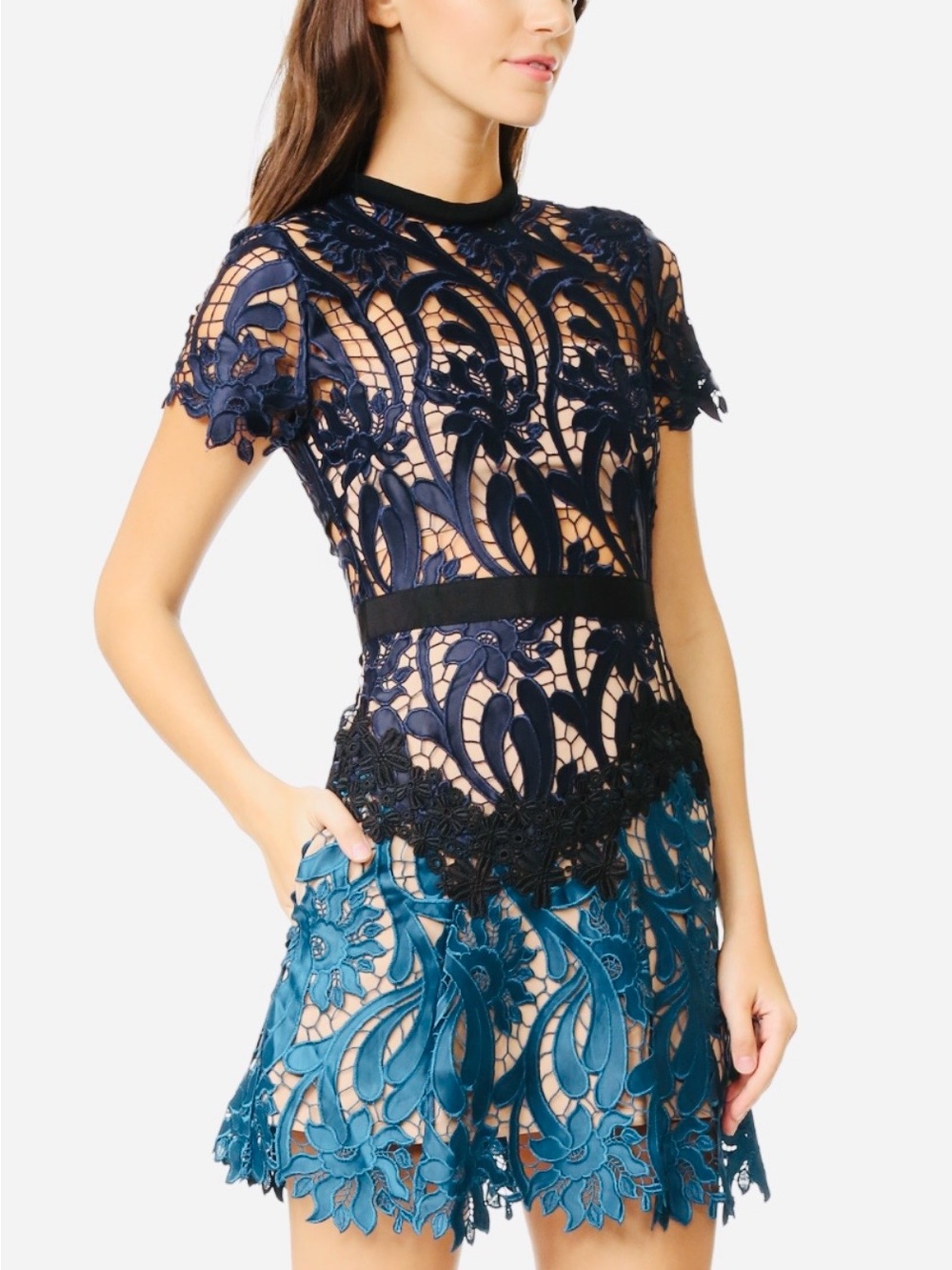 Self-Portrait Navy and Teal Lace Dress